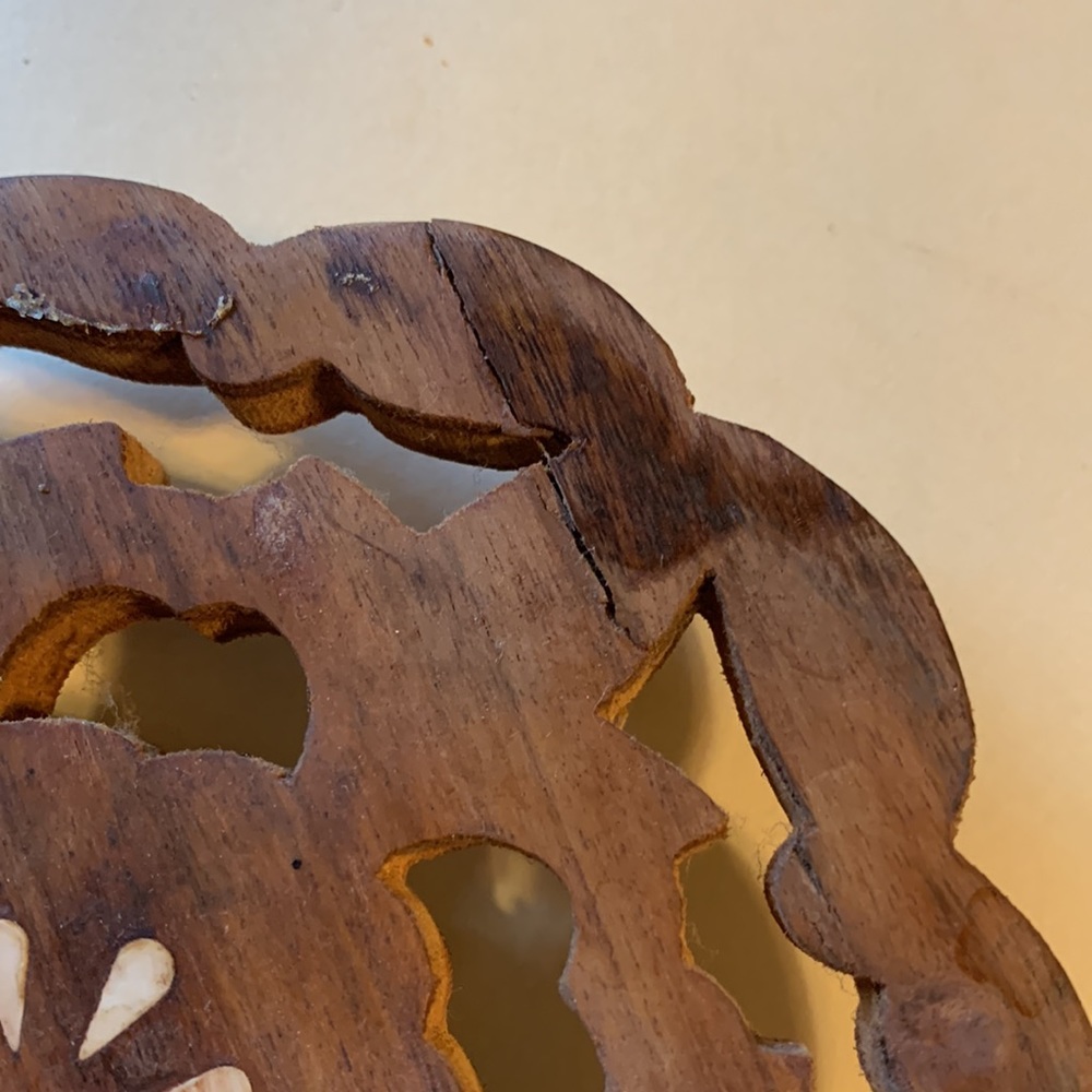 Vintage Hand Carved Wood Trivet Plant Stand Decor - Picture 4 of 4